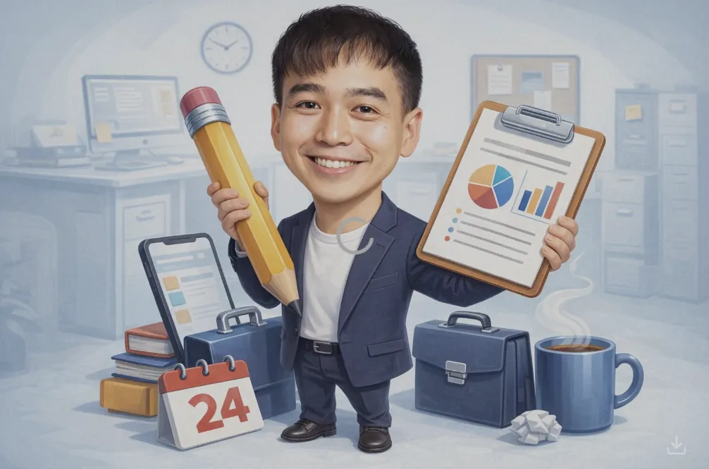 Job caricature — viral 'me and my job' AI cartoon with profession props and tools