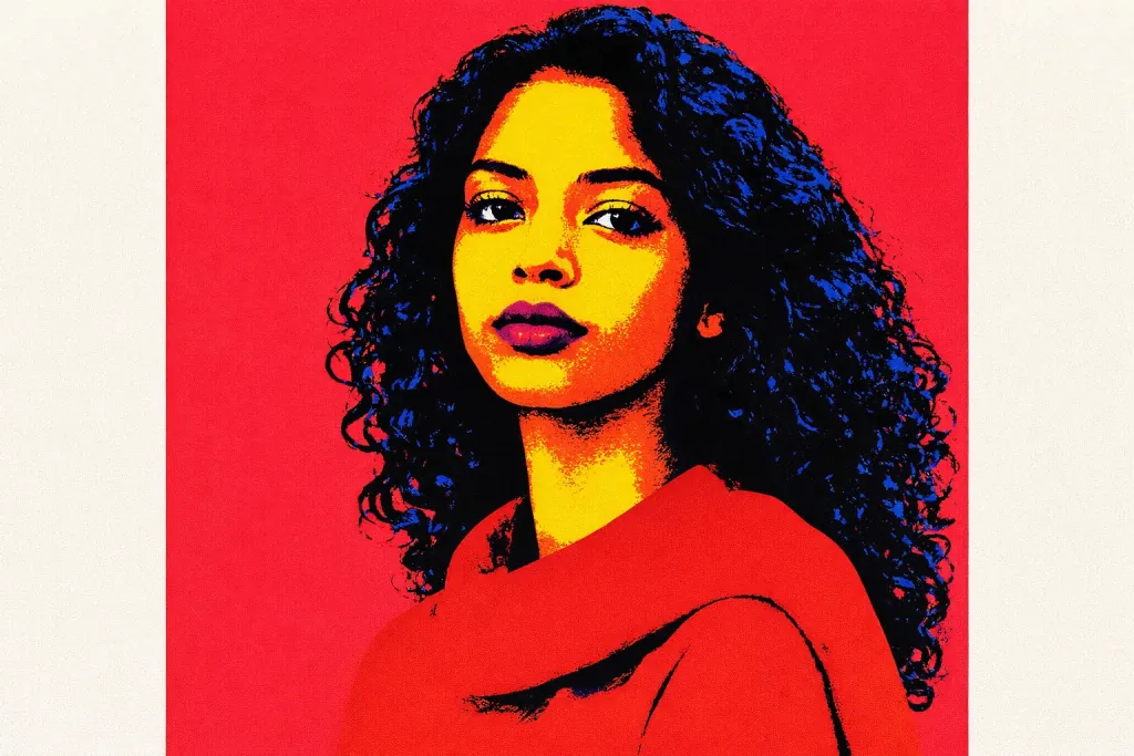 Pop art caricature — Andy Warhol-inspired bold color AI cartoon portrait with halftone
